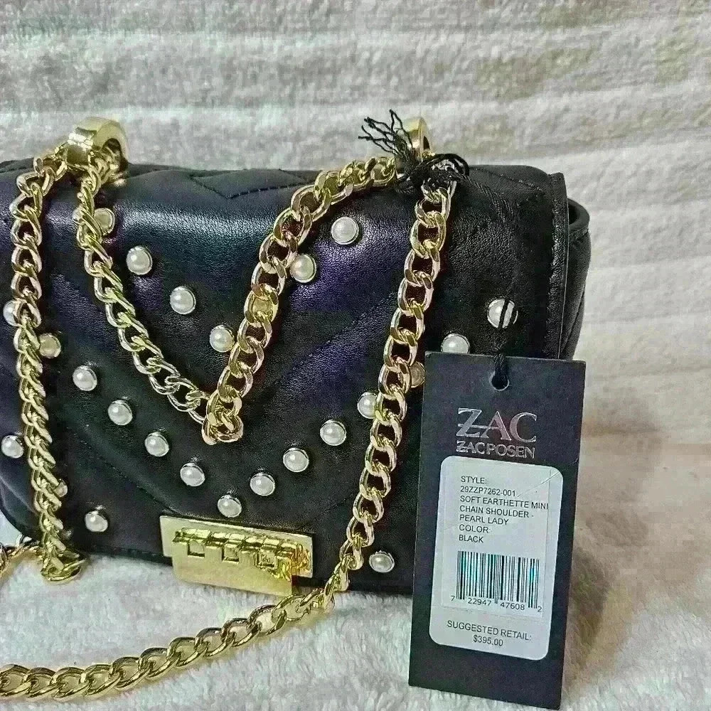 NWT Zac Posen mini Earthette faux-pearl embellished shoulder bag - Picture 6 of 8